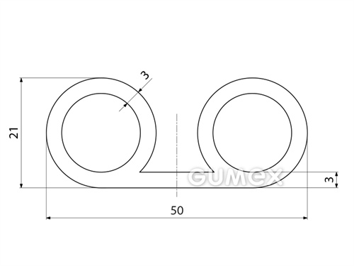Geformtes Silikonprofil mit Löchern, 21x50/3mm, 60°ShA, -60°C/+180°C, transparent, 